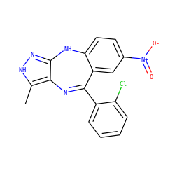 Cc1[nH]nc2c1N=C(c1ccccc1Cl)c1cc([N+](=O)[O-])ccc1N2 ZINC000003927199