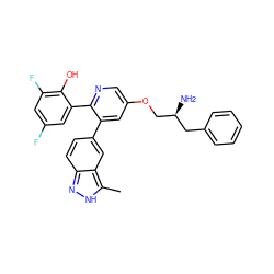 Cc1[nH]nc2ccc(-c3cc(OC[C@@H](N)Cc4ccccc4)cnc3-c3cc(F)cc(F)c3O)cc12 ZINC000045355597