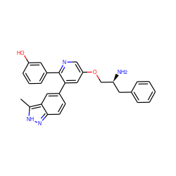 Cc1[nH]nc2ccc(-c3cc(OC[C@@H](N)Cc4ccccc4)cnc3-c3cccc(O)c3)cc12 ZINC000045351148