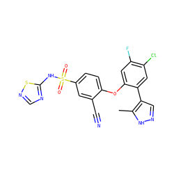 Cc1[nH]ncc1-c1cc(Cl)c(F)cc1Oc1ccc(S(=O)(=O)Nc2ncns2)cc1C#N ZINC000095584042