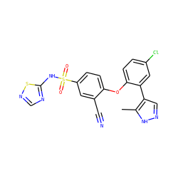 Cc1[nH]ncc1-c1cc(Cl)ccc1Oc1ccc(S(=O)(=O)Nc2ncns2)cc1C#N ZINC000095583925