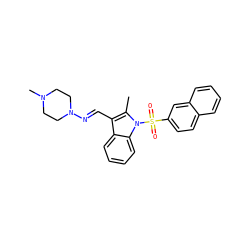 Cc1c(/C=N/N2CCN(C)CC2)c2ccccc2n1S(=O)(=O)c1ccc2ccccc2c1 ZINC000096921219