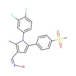 Cc1c(/C=N\O)cc(-c2ccc(S(C)(=O)=O)cc2)n1-c1ccc(F)c(F)c1 ZINC000096928419