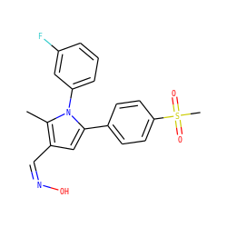 Cc1c(/C=N\O)cc(-c2ccc(S(C)(=O)=O)cc2)n1-c1cccc(F)c1 ZINC000096928418
