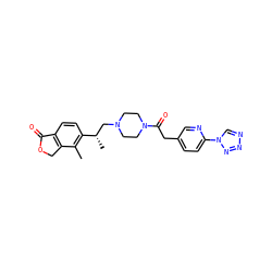 Cc1c([C@@H](C)CN2CCN(C(=O)Cc3ccc(-n4cnnn4)nc3)CC2)ccc2c1COC2=O ZINC000168533598