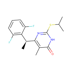 Cc1c([C@@H](C)c2c(F)cccc2F)nc(SC(C)C)[nH]c1=O ZINC000013474568