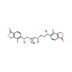 Cc1c([C@@H](O)CN[C@@H]2C[C@H]3C[C@@H]2N(C[C@H](O)c2ccc4c(c2C)COC4=O)C3)ccc2c1COC2=O ZINC000205639320