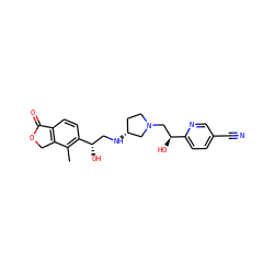 Cc1c([C@@H](O)CN[C@@H]2CCN(C[C@H](O)c3ccc(C#N)cn3)C2)ccc2c1COC2=O ZINC000205636807