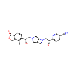 Cc1c([C@@H](O)CN2C[C@@H]3[C@H](C2)CN3C[C@H](O)c2ccc(C#N)cn2)ccc2c1COC2=O ZINC000205504400