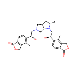 Cc1c([C@@H](O)CN2C[C@@H]3C[C@H](C)N(C[C@H](O)c4ccc5c(c4C)COC5=O)[C@@H]3C2)ccc2c1COC2=O ZINC000205497493