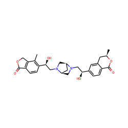 Cc1c([C@@H](O)CN2C[C@@H]3C[C@H]2CN3C[C@H](O)c2ccc3c(c2)C[C@@H](C)OC3=O)ccc2c1COC2=O ZINC000205501624