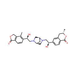 Cc1c([C@@H](O)CN2C[C@@H]3C[C@H]2CN3C[C@H](O)c2ccc3c(c2)C[C@H](C)OC3=O)ccc2c1COC2=O ZINC000205504893