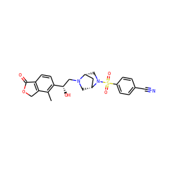Cc1c([C@@H](O)CN2C[C@@H]3C[C@H]2CN3S(=O)(=O)c2ccc(C#N)cc2)ccc2c1COC2=O ZINC000205533071