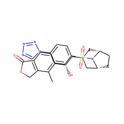 Cc1c([C@@H](O)CN2C[C@@H]3CC[C@H](C2)N3S(=O)(=O)c2ccc(-n3cnnn3)cc2)ccc2c1COC2=O ZINC000220561046