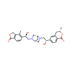 Cc1c([C@@H](O)CN2C[C@H]3C[C@@H]2CN3C[C@@H](O)c2ccc3c(c2)C[C@H](C)OC3=O)ccc2c1COC2=O ZINC000205504957
