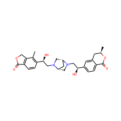 Cc1c([C@@H](O)CN2C[C@H]3C[C@@H]2CN3C[C@H](O)c2ccc3c(c2)C[C@@H](C)OC3=O)ccc2c1COC2=O ZINC000205504914