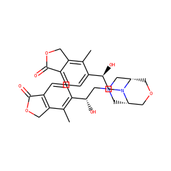 Cc1c([C@@H](O)CN2C[C@H]3COC[C@@H](C2)N3C[C@H](O)c2ccc3c(c2C)COC3=O)ccc2c1COC2=O ZINC000205484861