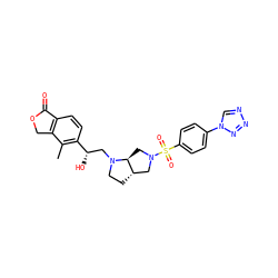 Cc1c([C@@H](O)CN2CC[C@H]3CN(S(=O)(=O)c4ccc(-n5cnnn5)cc4)C[C@@H]32)ccc2c1COC2=O ZINC000205504313