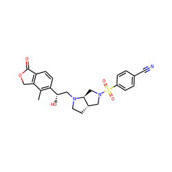 Cc1c([C@@H](O)CN2CC[C@H]3CN(S(=O)(=O)c4ccc(C#N)cc4)C[C@@H]32)ccc2c1COC2=O ZINC000205493874