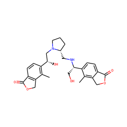 Cc1c([C@@H](O)CN2CCC[C@@H]2CN[C@@H](CO)c2ccc3c(c2C)COC3=O)ccc2c1COC2=O ZINC000205634672