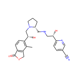Cc1c([C@@H](O)CN2CCC[C@@H]2CNC[C@H](O)c2ccc(C#N)cn2)ccc2c1COC2=O ZINC000205636671
