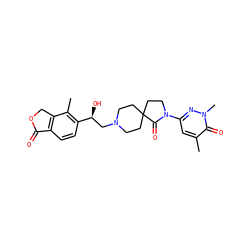 Cc1c([C@@H](O)CN2CCC3(CC2)CCN(c2cc(C)c(=O)n(C)n2)C3=O)ccc2c1COC2=O ZINC001772614637