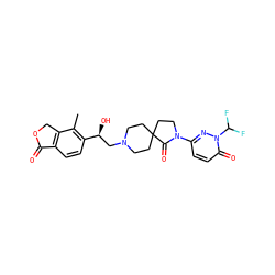 Cc1c([C@@H](O)CN2CCC3(CC2)CCN(c2ccc(=O)n(C(F)F)n2)C3=O)ccc2c1COC2=O ZINC001772620388