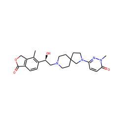 Cc1c([C@@H](O)CN2CCC3(CC2)CCN(c2ccc(=O)n(C)n2)C3)ccc2c1COC2=O ZINC001772605477