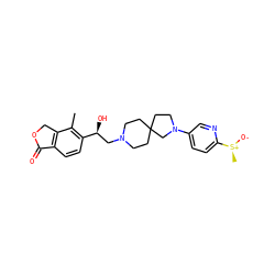 Cc1c([C@@H](O)CN2CCC3(CC2)CCN(c2ccc([S@+](C)[O-])nc2)C3)ccc2c1COC2=O ZINC001772605124