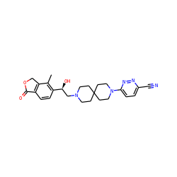 Cc1c([C@@H](O)CN2CCC3(CC2)CCN(c2ccc(C#N)nn2)CC3)ccc2c1COC2=O ZINC000473136462