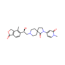 Cc1c([C@@H](O)CN2CCC3(CC2)CCN(c2ccn(C)c(=O)c2)C3=O)ccc2c1COC2=O ZINC001772657557