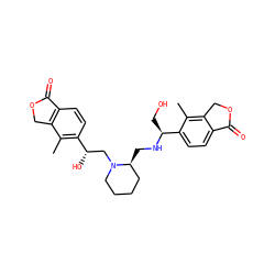 Cc1c([C@@H](O)CN2CCCC[C@@H]2CN[C@@H](CO)c2ccc3c(c2C)COC3=O)ccc2c1COC2=O ZINC000205634763