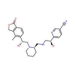 Cc1c([C@@H](O)CN2CCCC[C@@H]2CNC[C@H](O)c2ccc(C#N)cn2)ccc2c1COC2=O ZINC000205639182