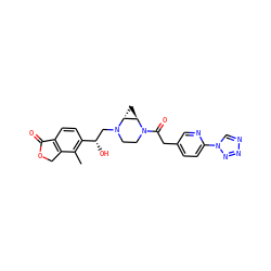 Cc1c([C@@H](O)CN2CCN(C(=O)Cc3ccc(-n4cnnn4)nc3)[C@@H]3C[C@H]32)ccc2c1COC2=O ZINC000168536316