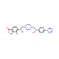Cc1c([C@@H](O)CN2CCN(C[C@@H](O)c3ccc(-n4cnnn4)nc3)CC2)ccc2c1COC2=O ZINC000205497978