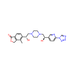 Cc1c([C@@H](O)CN2CCN(C[C@H](O)c3ccc(-n4cnnn4)nc3)CC2)ccc2c1COC2=O ZINC000205494485
