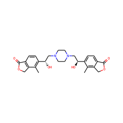 Cc1c([C@@H](O)CN2CCN(C[C@H](O)c3ccc4c(c3C)COC4=O)CC2)ccc2c1COC2=O ZINC000068248147