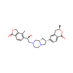 Cc1c([C@@H](O)CN2CCN3C[C@@H](c4ccc5c(c4)C[C@@H](C)OC5=O)C[C@H]3C2)ccc2c1COC2=O ZINC001772621976