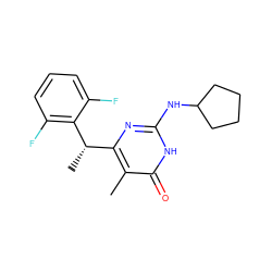 Cc1c([C@H](C)c2c(F)cccc2F)nc(NC2CCCC2)[nH]c1=O ZINC000000024489