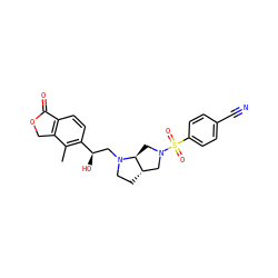 Cc1c([C@H](O)CN2CC[C@H]3CN(S(=O)(=O)c4ccc(C#N)cc4)C[C@@H]32)ccc2c1COC2=O ZINC000220572707