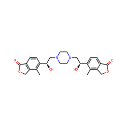 Cc1c([C@H](O)CN2CCN(C[C@H](O)c3ccc4c(c3C)COC4=O)CC2)ccc2c1COC2=O ZINC000113514783