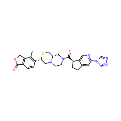 Cc1c([C@H]2CN3CCN(C(=O)[C@@H]4CCc5cc(-n6cnnn6)ncc54)C[C@H]3CS2)ccc2c1COC2=O ZINC000148953423