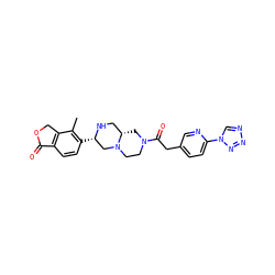 Cc1c([C@H]2CN3CCN(C(=O)Cc4ccc(-n5cnnn5)nc4)C[C@H]3CN2)ccc2c1COC2=O ZINC000219367339