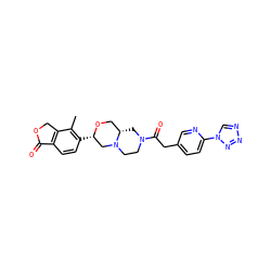 Cc1c([C@H]2CN3CCN(C(=O)Cc4ccc(-n5cnnn5)nc4)C[C@H]3CO2)ccc2c1COC2=O ZINC001772649534