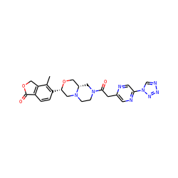 Cc1c([C@H]2CN3CCN(C(=O)Cc4cnc(-n5cnnn5)cn4)C[C@H]3CO2)ccc2c1COC2=O ZINC000219386947