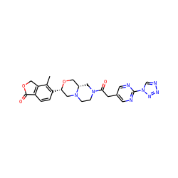 Cc1c([C@H]2CN3CCN(C(=O)Cc4cnc(-n5cnnn5)nc4)C[C@H]3CO2)ccc2c1COC2=O ZINC000206962916