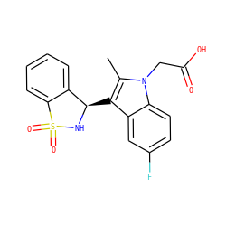 Cc1c([C@H]2NS(=O)(=O)c3ccccc32)c2cc(F)ccc2n1CC(=O)O ZINC000049054391