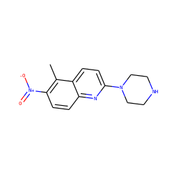 Cc1c([N+](=O)[O-])ccc2nc(N3CCNCC3)ccc12 ZINC000013533317