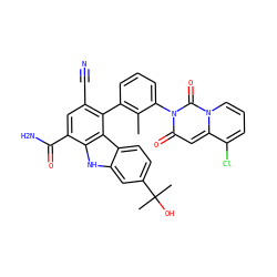 Cc1c(-c2c(C#N)cc(C(N)=O)c3[nH]c4cc(C(C)(C)O)ccc4c23)cccc1-n1c(=O)cc2c(Cl)cccn2c1=O ZINC000223012817