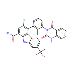 Cc1c(-c2c(Cl)cc(C(N)=O)c3[nH]c4cc(C(C)(C)O)ccc4c23)cccc1-n1c(=O)c2ccccc2n(C)c1=O ZINC000223029754